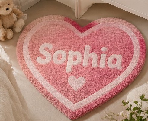 Pink heart rug with a name