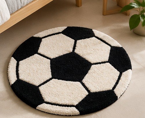 Soccer ball shaped rug